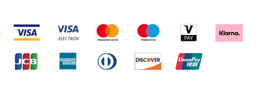 Betalningsalternativ: kreditkort, Swish och faktura med Klarna.